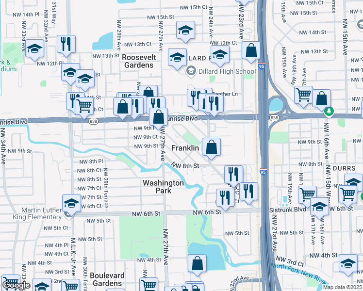 map of restaurants, bars, coffee shops, grocery stores, and more near 2551 Northwest 8th Place in Fort Lauderdale