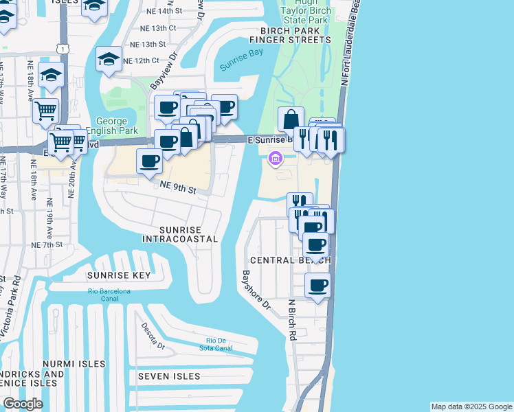 map of restaurants, bars, coffee shops, grocery stores, and more near 777 Bayshore Drive in Fort Lauderdale