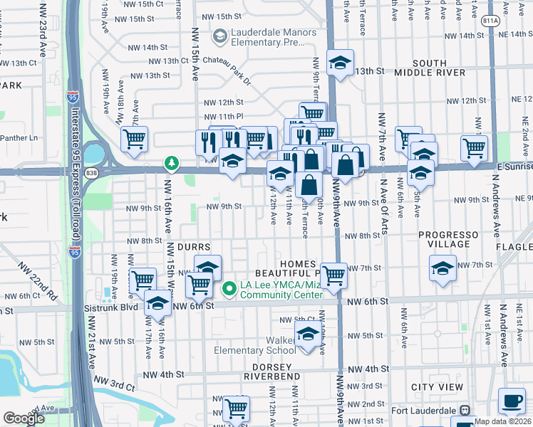 map of restaurants, bars, coffee shops, grocery stores, and more near 1270 Northwest 9th Street in Fort Lauderdale