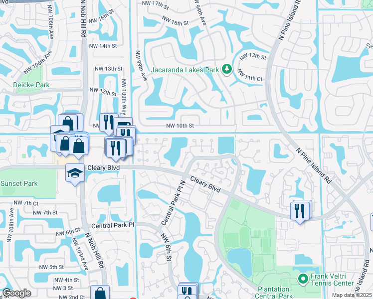 map of restaurants, bars, coffee shops, grocery stores, and more near 931 Northwest 97th Avenue in Plantation