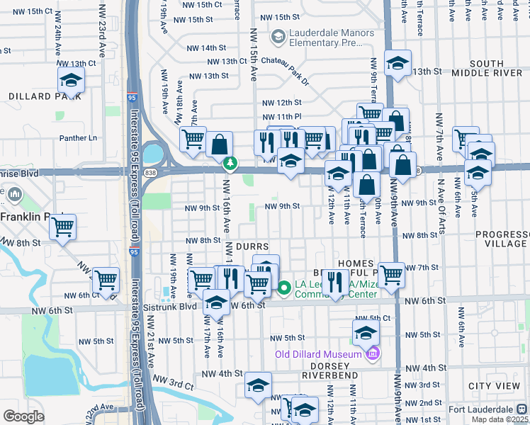 map of restaurants, bars, coffee shops, grocery stores, and more near 1434 Northwest 9th Street in Fort Lauderdale
