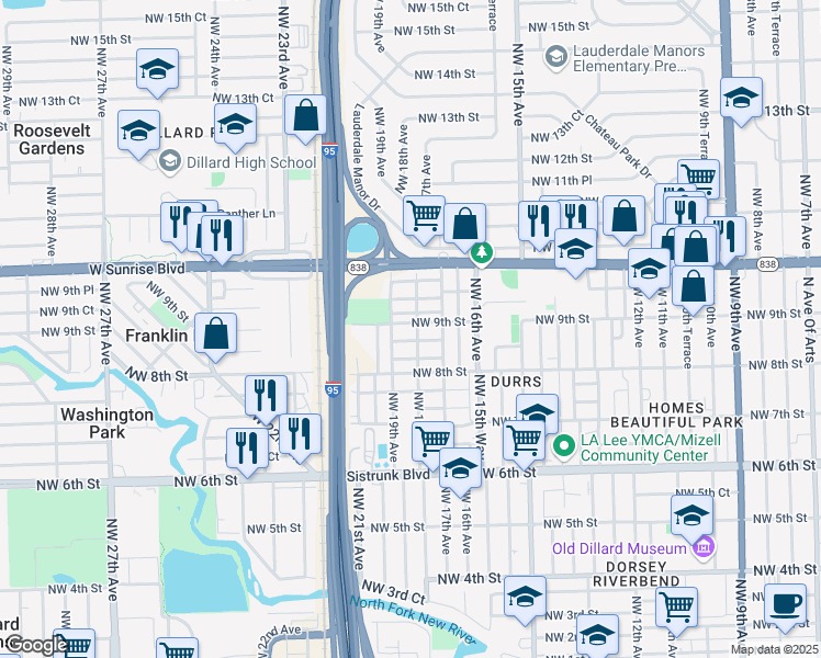 map of restaurants, bars, coffee shops, grocery stores, and more near 1716 Northwest 9th Street in Fort Lauderdale