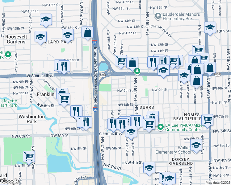 map of restaurants, bars, coffee shops, grocery stores, and more near 1716 Northwest 9th Street in Fort Lauderdale