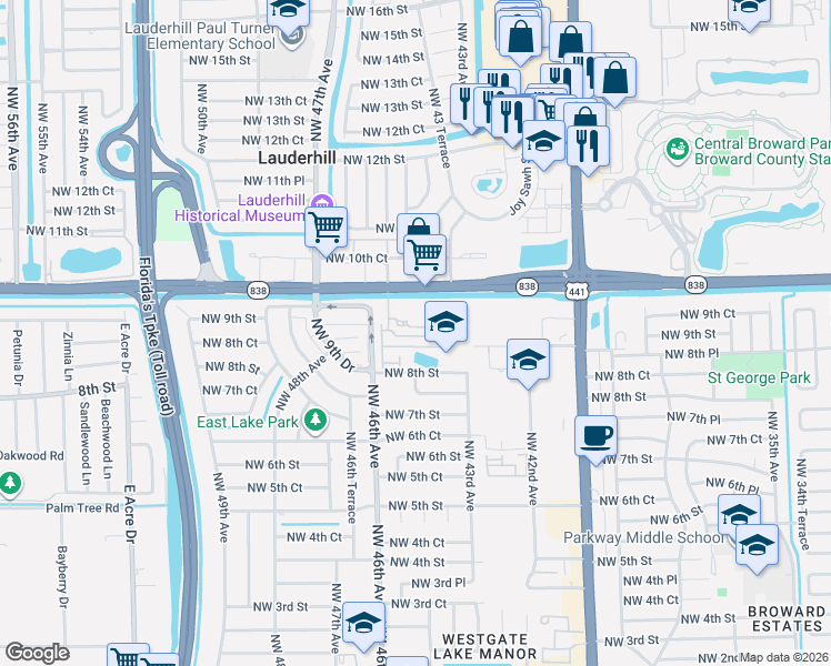 map of restaurants, bars, coffee shops, grocery stores, and more near 4461 Northwest 9th Street in Plantation