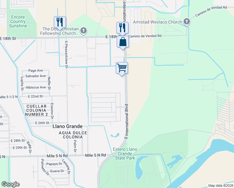 map of restaurants, bars, coffee shops, grocery stores, and more near 3215 San Jose Drive in Weslaco