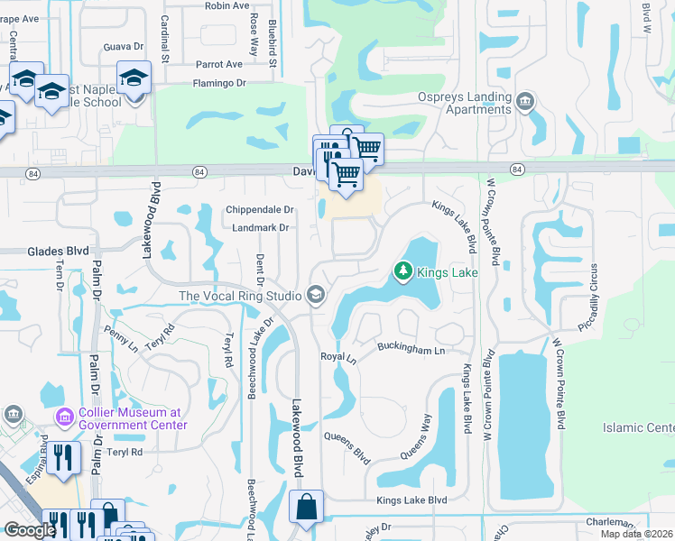 map of restaurants, bars, coffee shops, grocery stores, and more near 1833 Courtyard Way in Naples