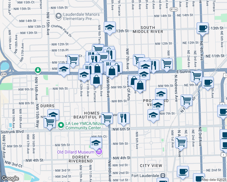 map of restaurants, bars, coffee shops, grocery stores, and more near 846 Northwest 8th Avenue in Fort Lauderdale