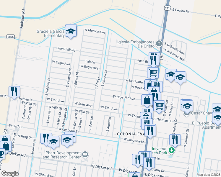 map of restaurants, bars, coffee shops, grocery stores, and more near 606 West Cardinal Avenue in Pharr