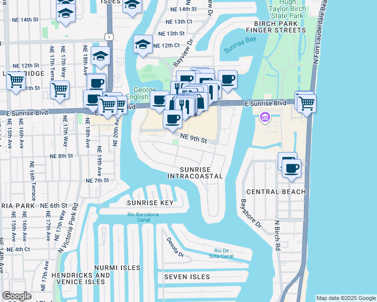 map of restaurants, bars, coffee shops, grocery stores, and more near 2434 Northeast 8th Street in Fort Lauderdale