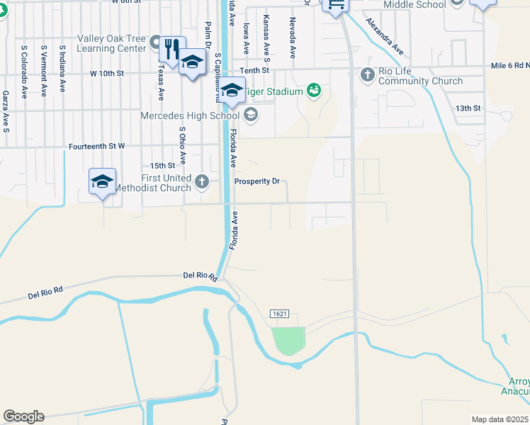 map of restaurants, bars, coffee shops, grocery stores, and more near 154 East 17th Street in Mercedes