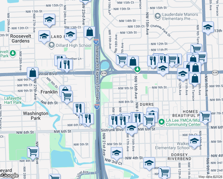map of restaurants, bars, coffee shops, grocery stores, and more near 849 Northwest 19th Avenue in Fort Lauderdale