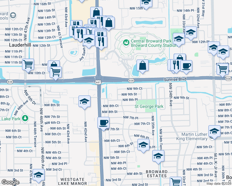 map of restaurants, bars, coffee shops, grocery stores, and more near 911 Northwest 38th Avenue in Fort Lauderdale