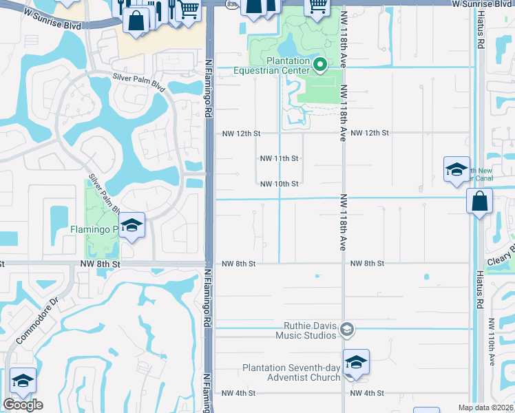 map of restaurants, bars, coffee shops, grocery stores, and more near 920 Northwest 122nd Avenue in Plantation