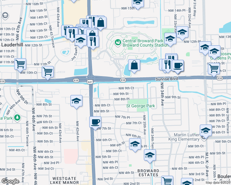 map of restaurants, bars, coffee shops, grocery stores, and more near 3761 Northwest 9th Street in Fort Lauderdale
