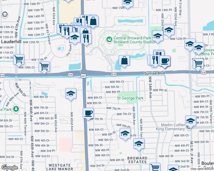 map of restaurants, bars, coffee shops, grocery stores, and more near 3761 Northwest 9th Street in Fort Lauderdale