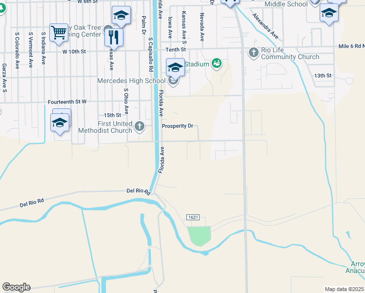 map of restaurants, bars, coffee shops, grocery stores, and more near 154 East 17th Street in Mercedes