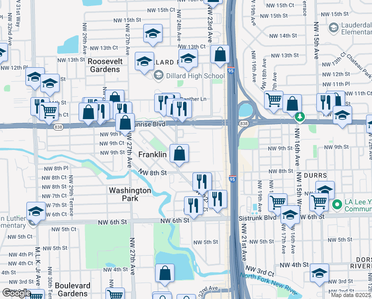 map of restaurants, bars, coffee shops, grocery stores, and more near 2305 Northwest 9th Street in Fort Lauderdale