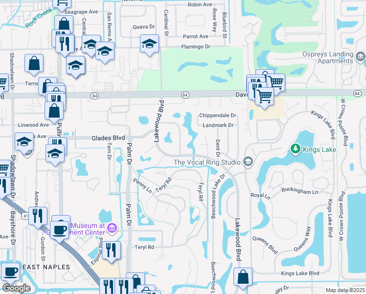 map of restaurants, bars, coffee shops, grocery stores, and more near 115 Round Key Circle in Naples