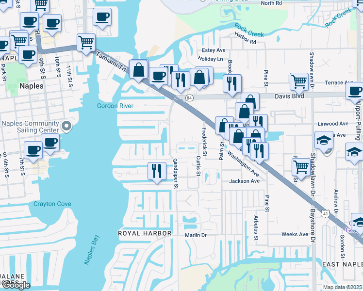 map of restaurants, bars, coffee shops, grocery stores, and more near 1155 Sandpiper Street in Naples