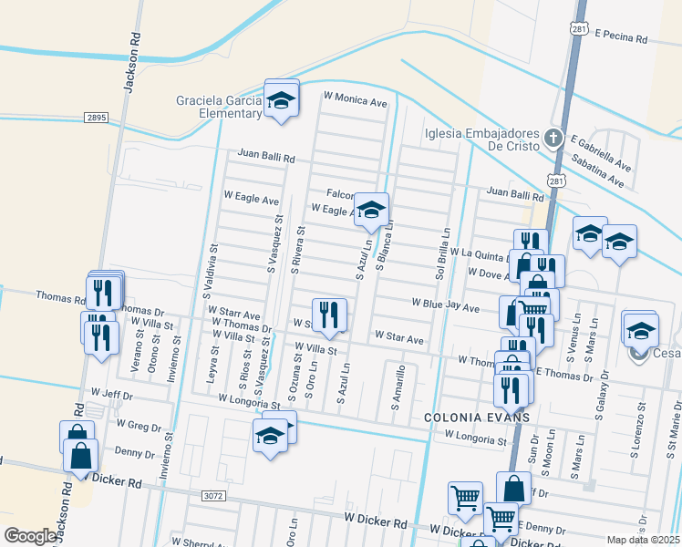 map of restaurants, bars, coffee shops, grocery stores, and more near 708 West Cardinal Avenue in Pharr