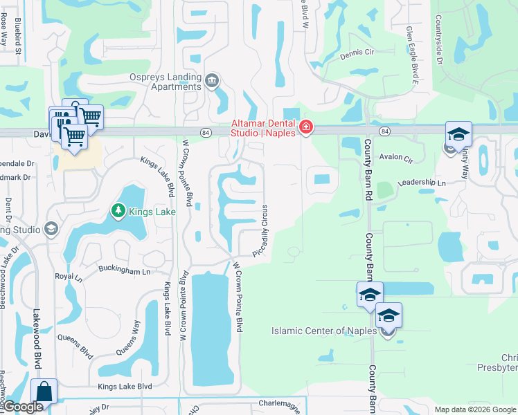 map of restaurants, bars, coffee shops, grocery stores, and more near 2040 Piccadilly Circus in Naples