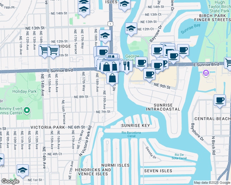 map of restaurants, bars, coffee shops, grocery stores, and more near 810 Northeast 20th Avenue in Fort Lauderdale