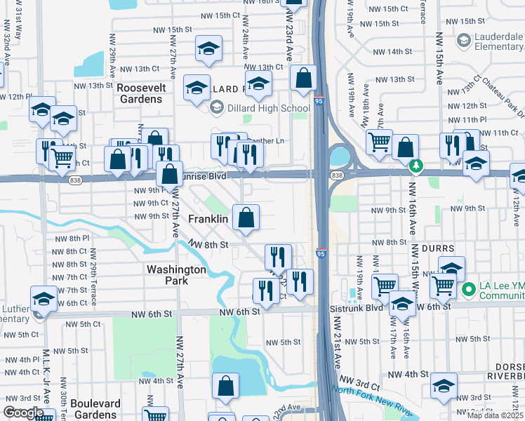 map of restaurants, bars, coffee shops, grocery stores, and more near 2305 Northwest 9th Street in Fort Lauderdale
