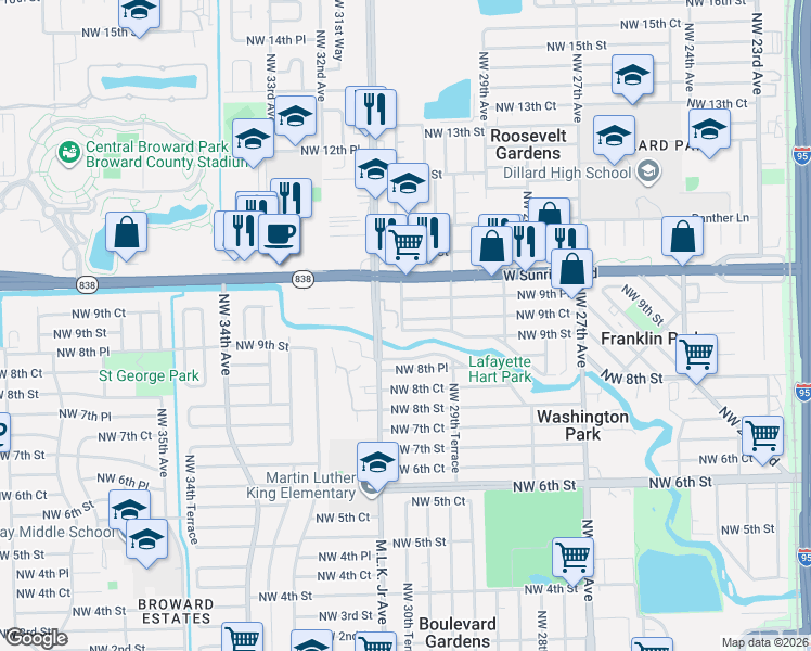 map of restaurants, bars, coffee shops, grocery stores, and more near 2940 Northwest 9th Court in Fort Lauderdale