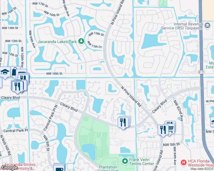 map of restaurants, bars, coffee shops, grocery stores, and more near 9068 Vineyard Lake Drive in Plantation