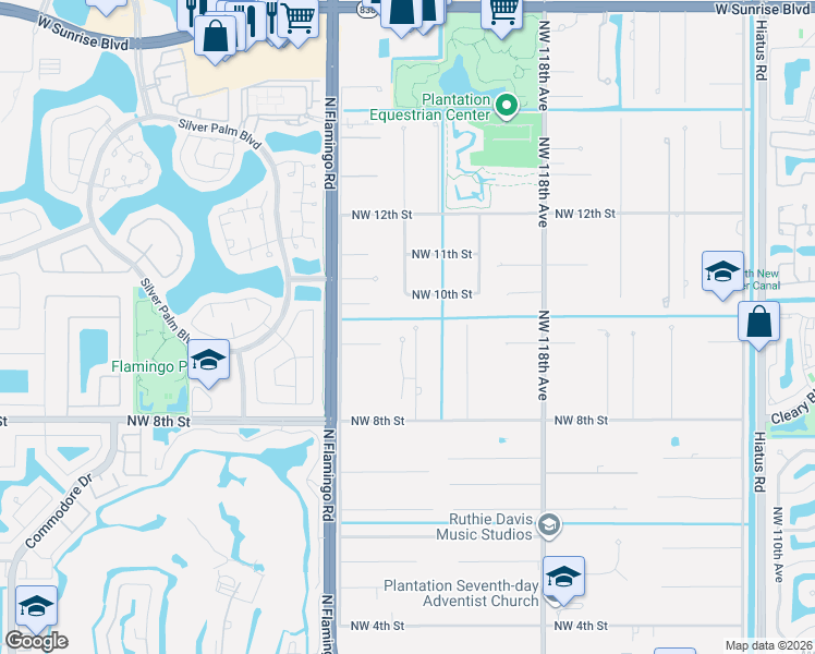 map of restaurants, bars, coffee shops, grocery stores, and more near 920 Northwest 122nd Avenue in Plantation