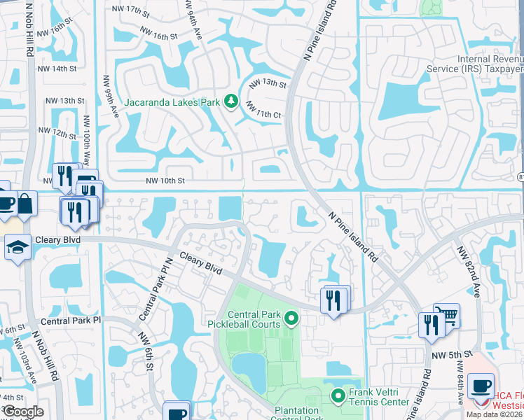 map of restaurants, bars, coffee shops, grocery stores, and more near 9234 Northwest 9th Place in Plantation