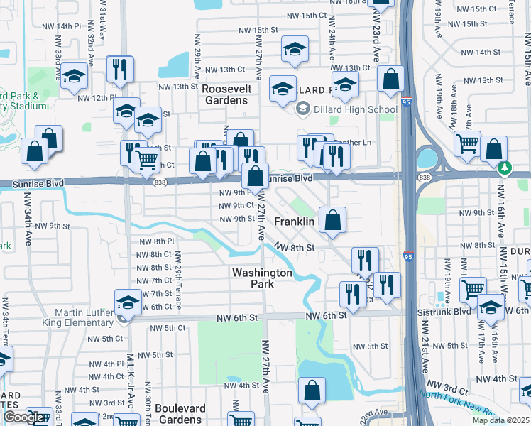 map of restaurants, bars, coffee shops, grocery stores, and more near 2651 Northwest 8th Court in Fort Lauderdale