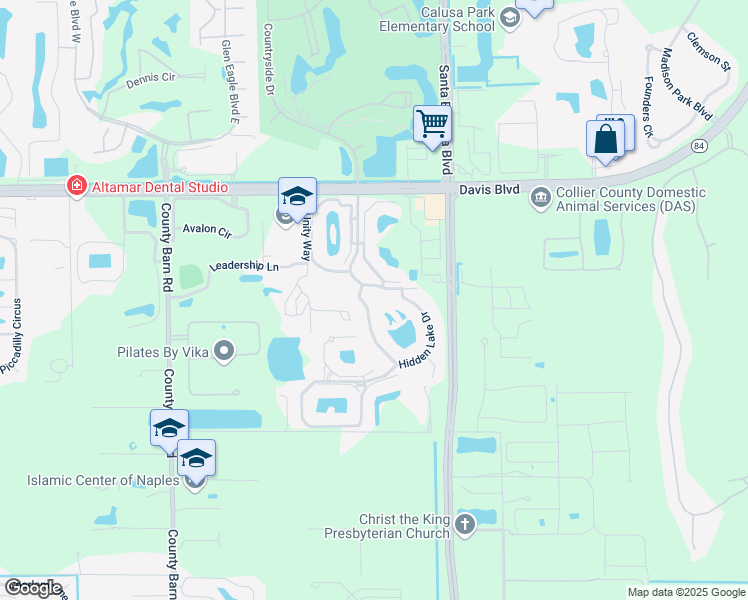 map of restaurants, bars, coffee shops, grocery stores, and more near 7275 Falling Waters Boulevard in Naples