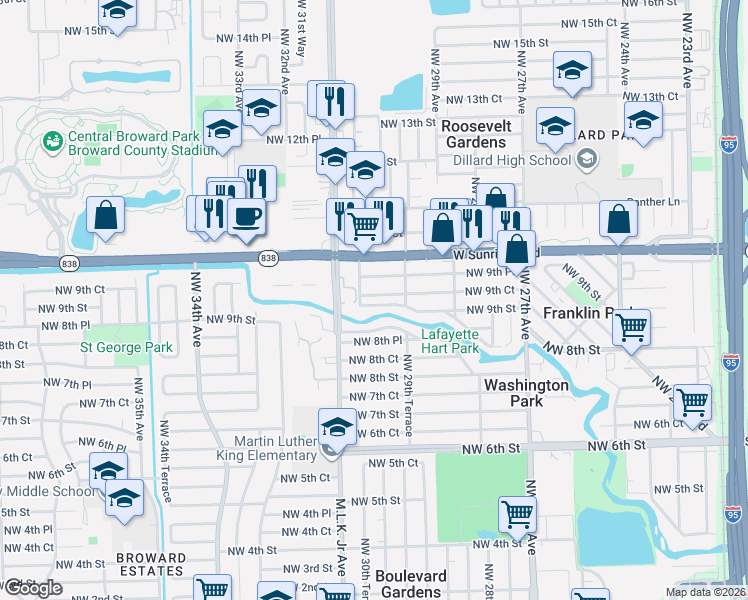 map of restaurants, bars, coffee shops, grocery stores, and more near 2940 Northwest 9th Court in Fort Lauderdale