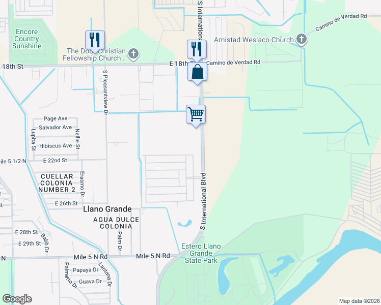 map of restaurants, bars, coffee shops, grocery stores, and more near 3215 San Jose Drive in Weslaco