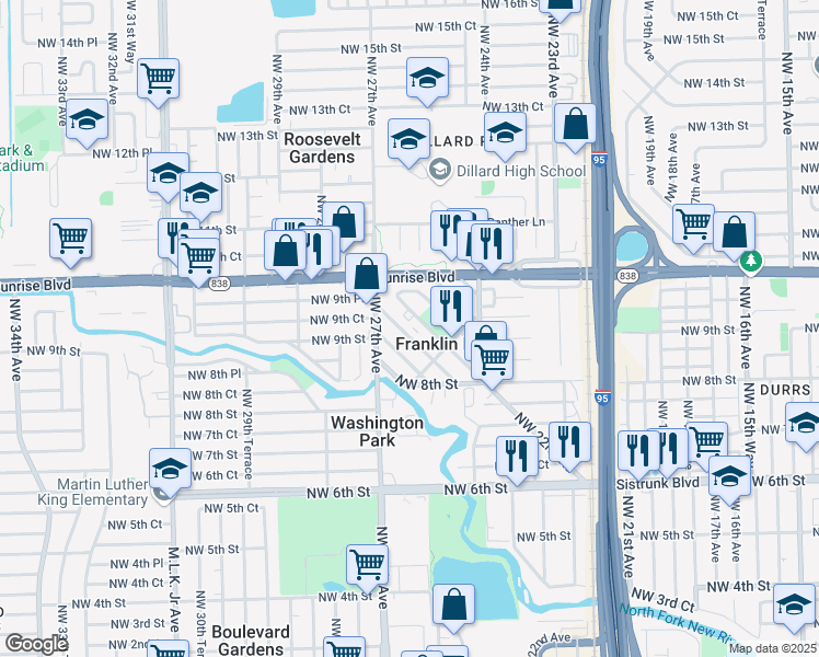 map of restaurants, bars, coffee shops, grocery stores, and more near 2551 Northwest 8th Place in Fort Lauderdale