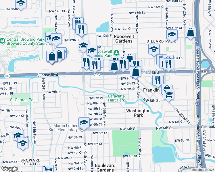 map of restaurants, bars, coffee shops, grocery stores, and more near 2846 Northwest 9th Court in Fort Lauderdale
