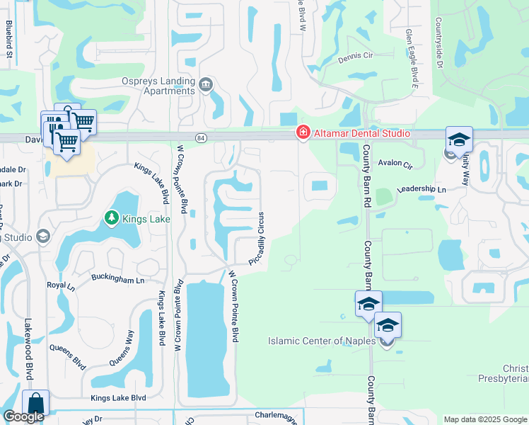 map of restaurants, bars, coffee shops, grocery stores, and more near 2040 Piccadilly Circus in Naples