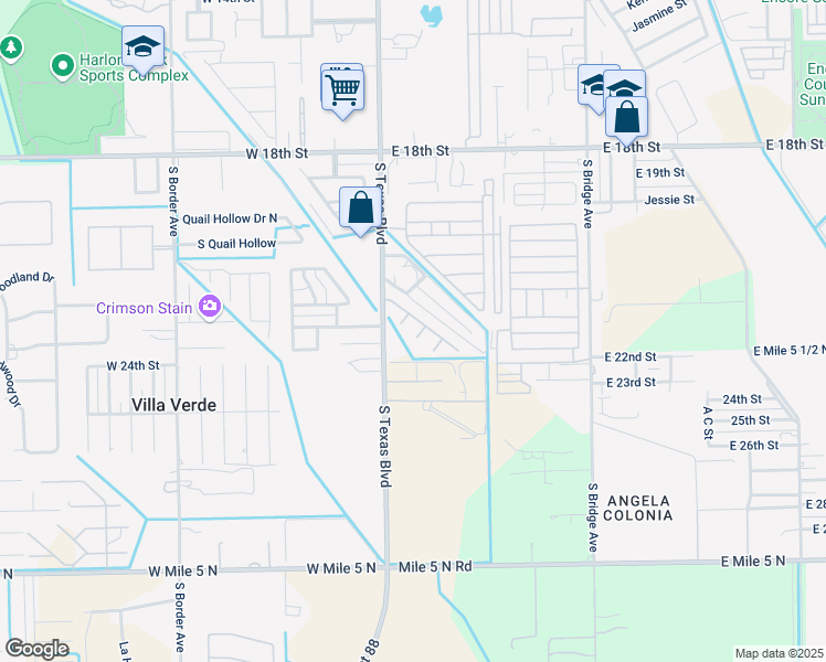 map of restaurants, bars, coffee shops, grocery stores, and more near 2500 Stone Cliff Court in Weslaco