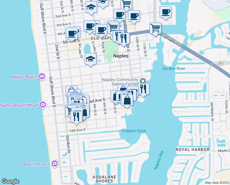 map of restaurants, bars, coffee shops, grocery stores, and more near 1131 7th Street South in Naples