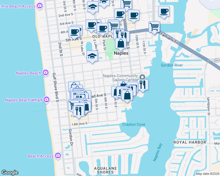 map of restaurants, bars, coffee shops, grocery stores, and more near 1131 7th Street South in Naples