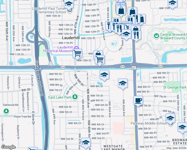 map of restaurants, bars, coffee shops, grocery stores, and more near 4461 Northwest 9th Street in Plantation