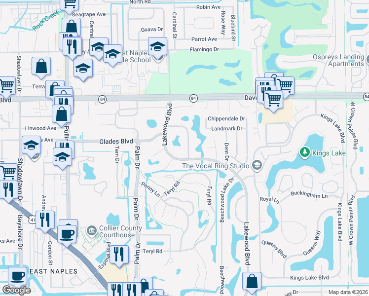 map of restaurants, bars, coffee shops, grocery stores, and more near 115 Round Key Circle in Naples