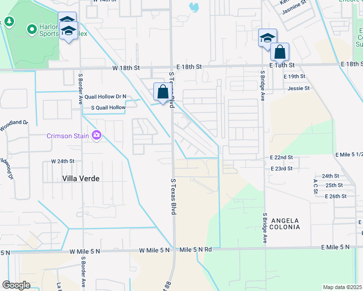 map of restaurants, bars, coffee shops, grocery stores, and more near 2500 Stone Cliff Court in Weslaco