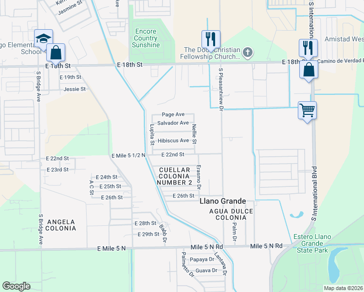 map of restaurants, bars, coffee shops, grocery stores, and more near 2109 Ginger Avenue in Weslaco