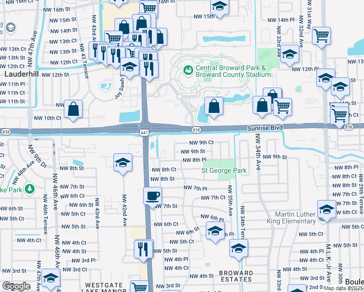 map of restaurants, bars, coffee shops, grocery stores, and more near 3761 Northwest 9th Street in Fort Lauderdale