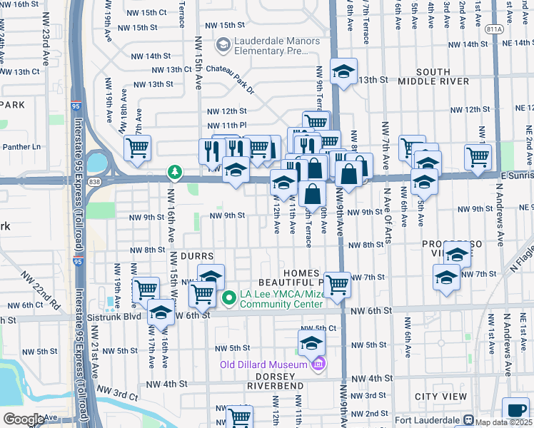 map of restaurants, bars, coffee shops, grocery stores, and more near 1270 Northwest 9th Street in Fort Lauderdale