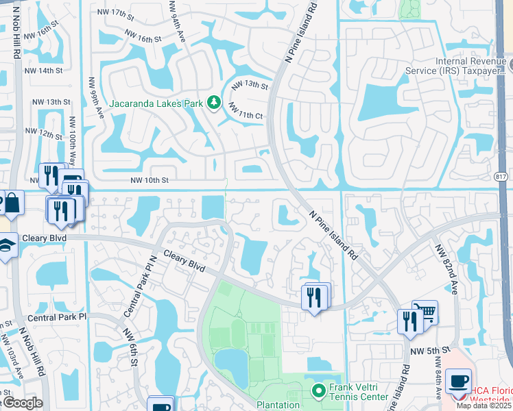 map of restaurants, bars, coffee shops, grocery stores, and more near 9234 Northwest 9th Place in Plantation