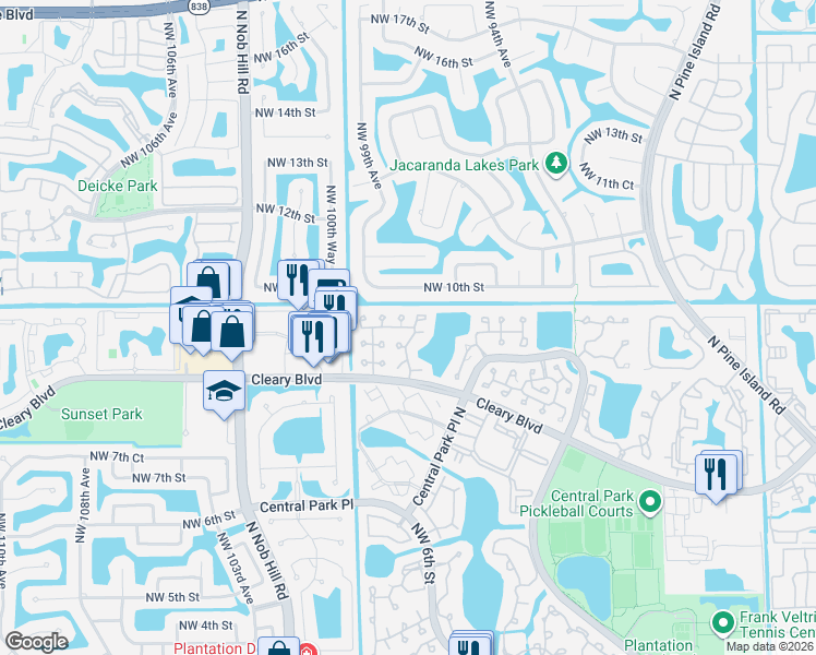 map of restaurants, bars, coffee shops, grocery stores, and more near 852 9th Court in Plantation