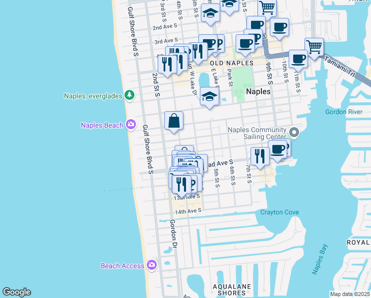 map of restaurants, bars, coffee shops, grocery stores, and more near 1051 3rd Street South in Naples